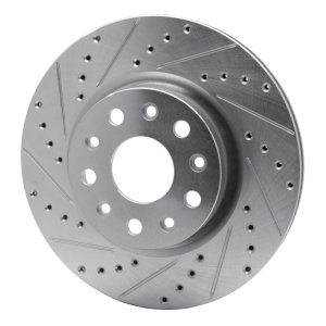 Jeep Wrangler Brake Rotor (1) - Front Left - R1 Concepts - Drilled & Slotted - Silver - `18-`25